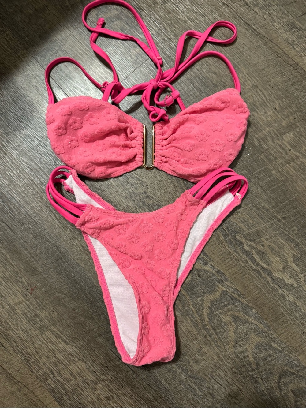 Pink Textured Two-Piece One-Piece Swimsuit